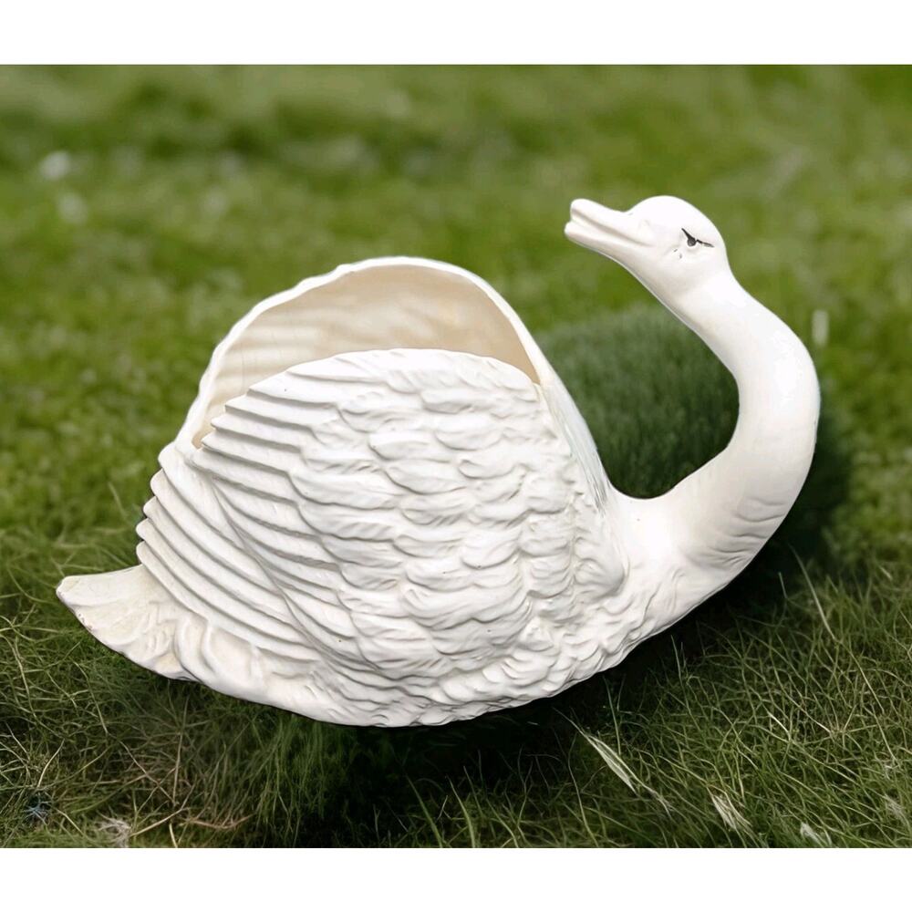 Large Elegant Vintage White Swan Ceramic Planter Bowl 13.5"